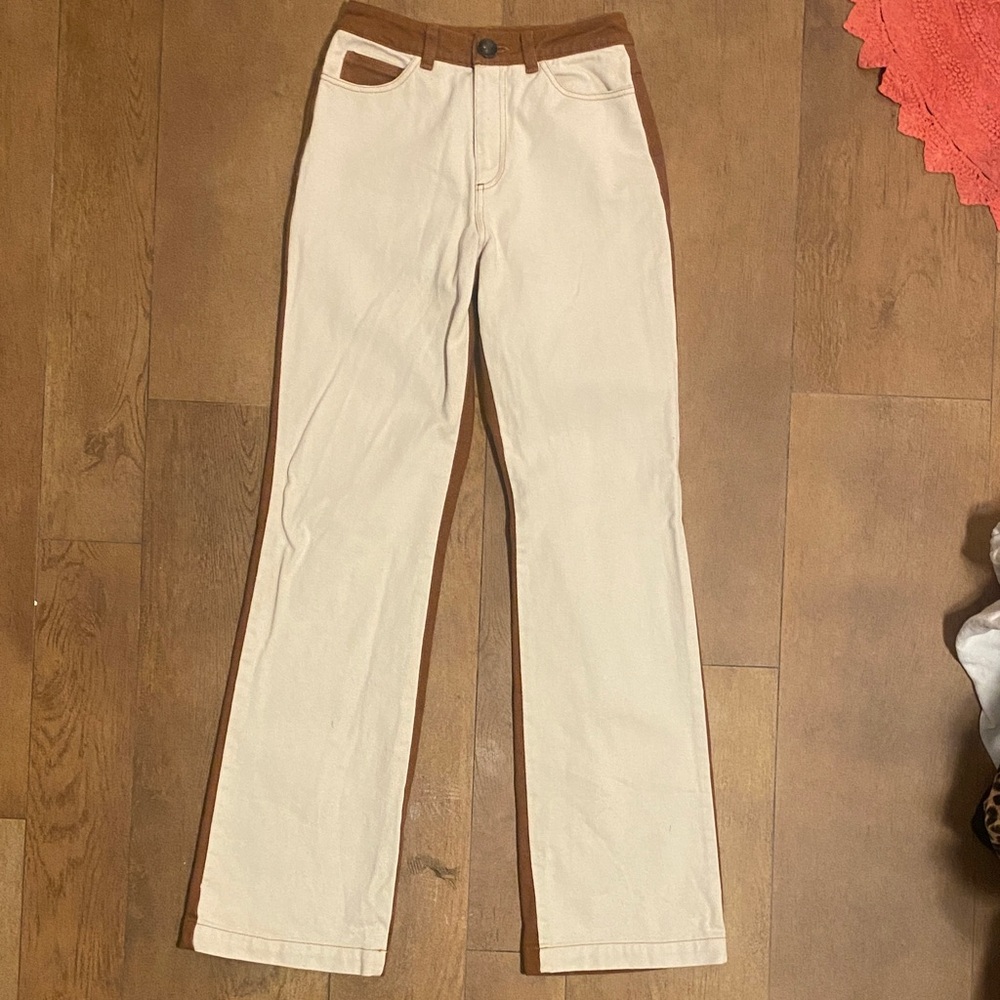 Paloma Wool Cream and Brown Straight Leg Jeans